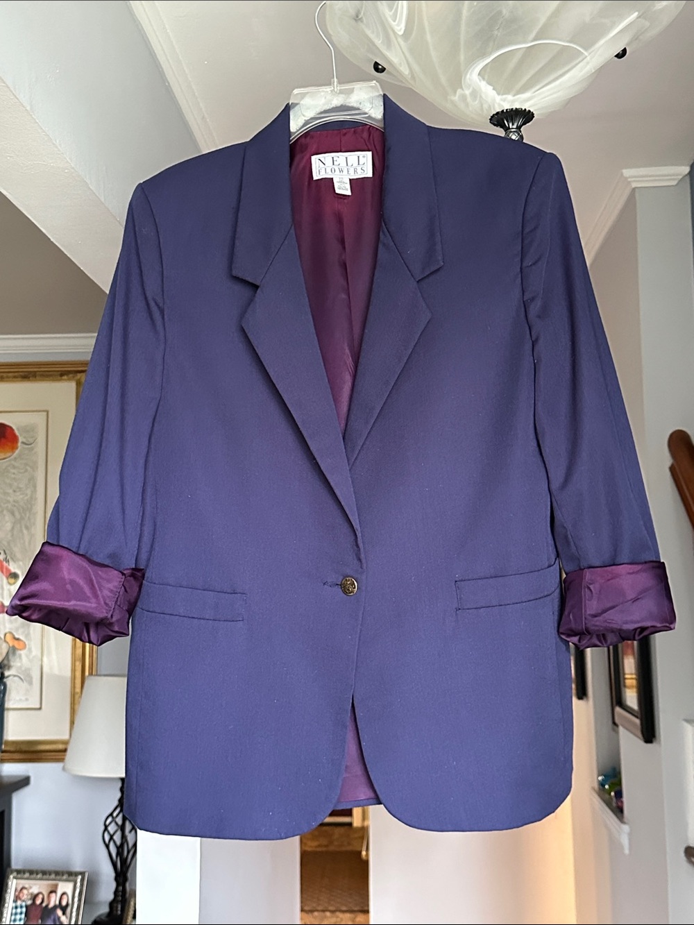 Vintage Nell Flowers Boyfriend Navy Blazer Sz 12